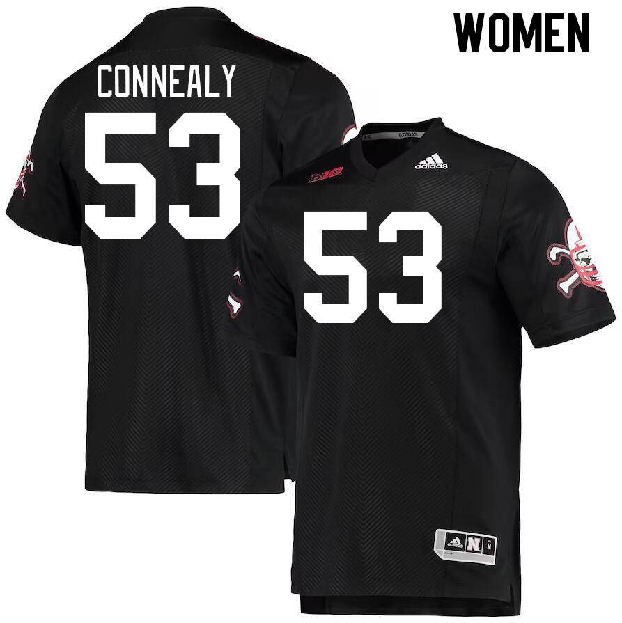 Women #53 Conor Connealy Nebraska Cornhuskers College Football Jerseys Stitched Sale-Black